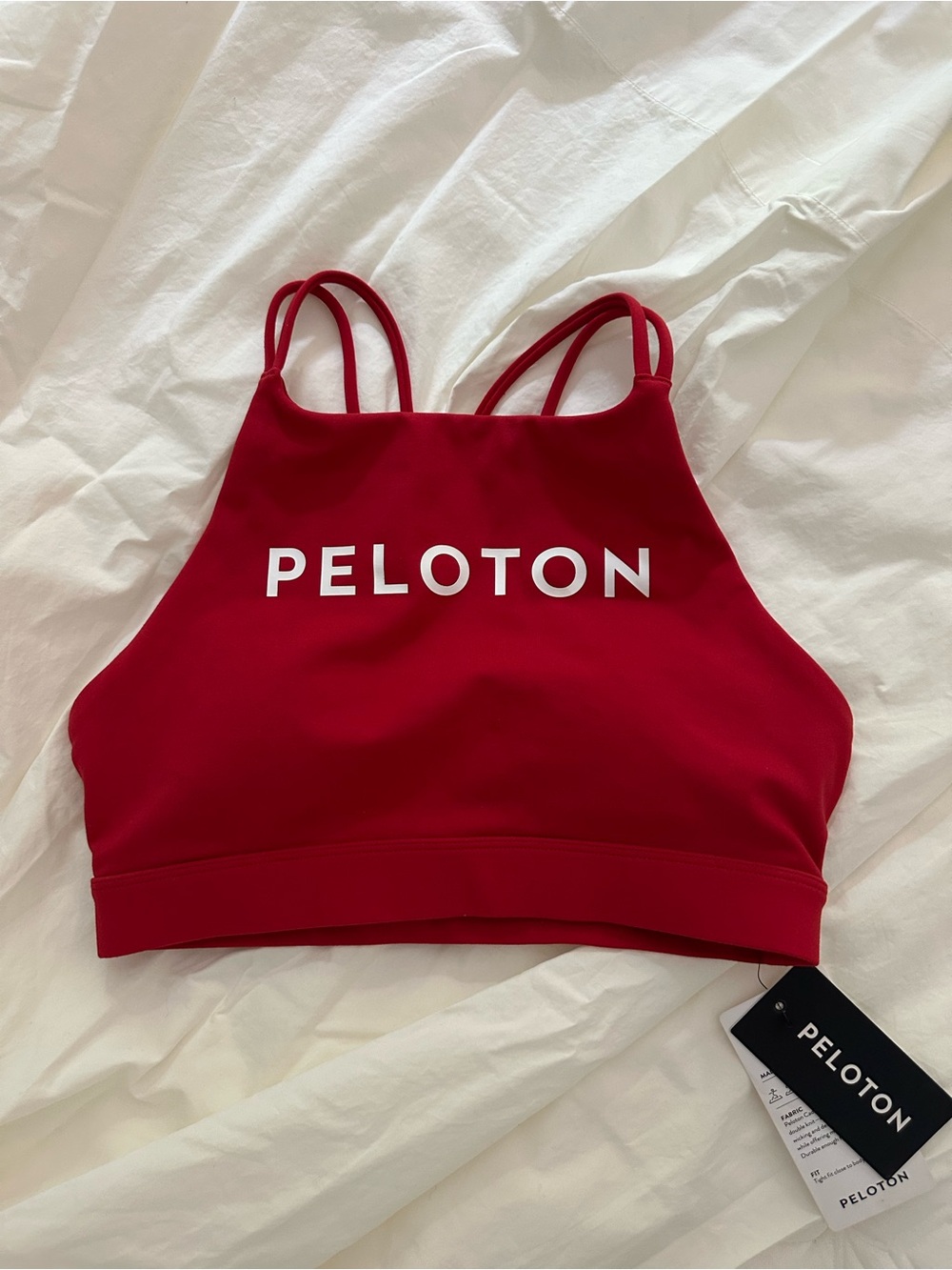 Peloton Red Strappy High-Neck Sports Bra